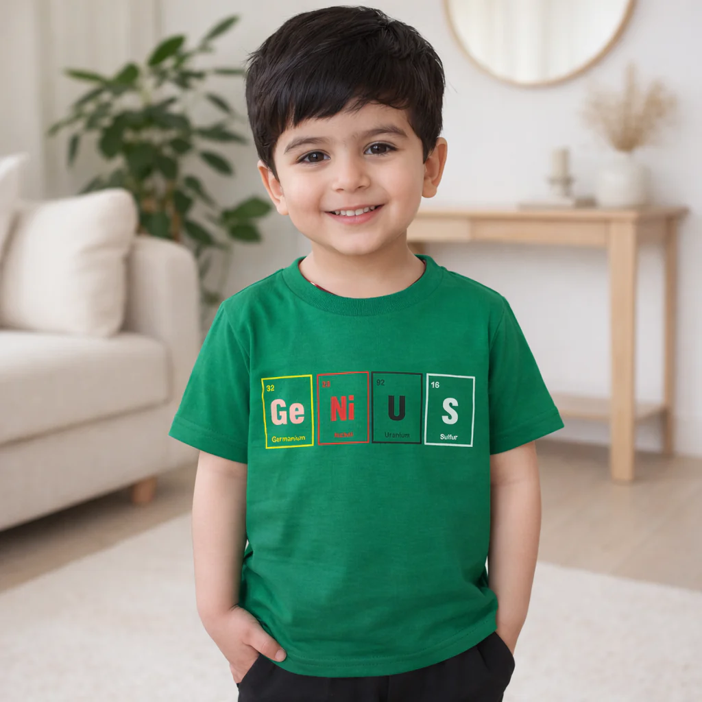 Kids Cotton T Shirt Genius Green - Mini Champ - Image 2
