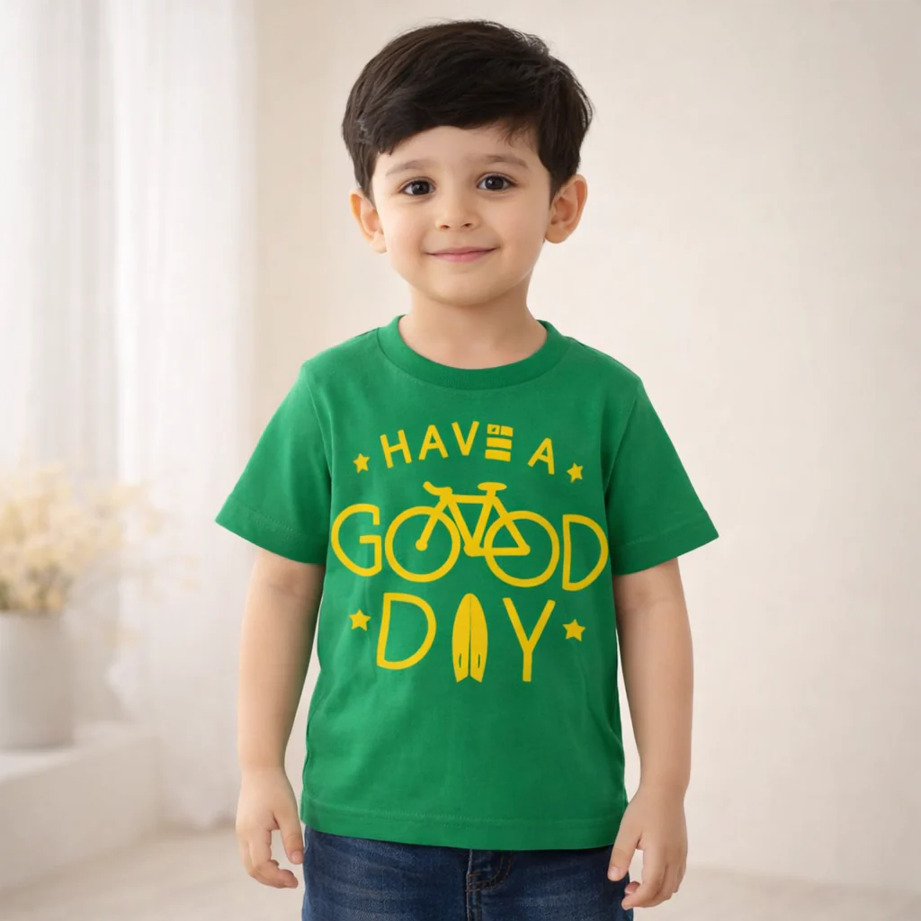Kids Cotton T-Shirt Good Day Green - Mini Champ - Image 2