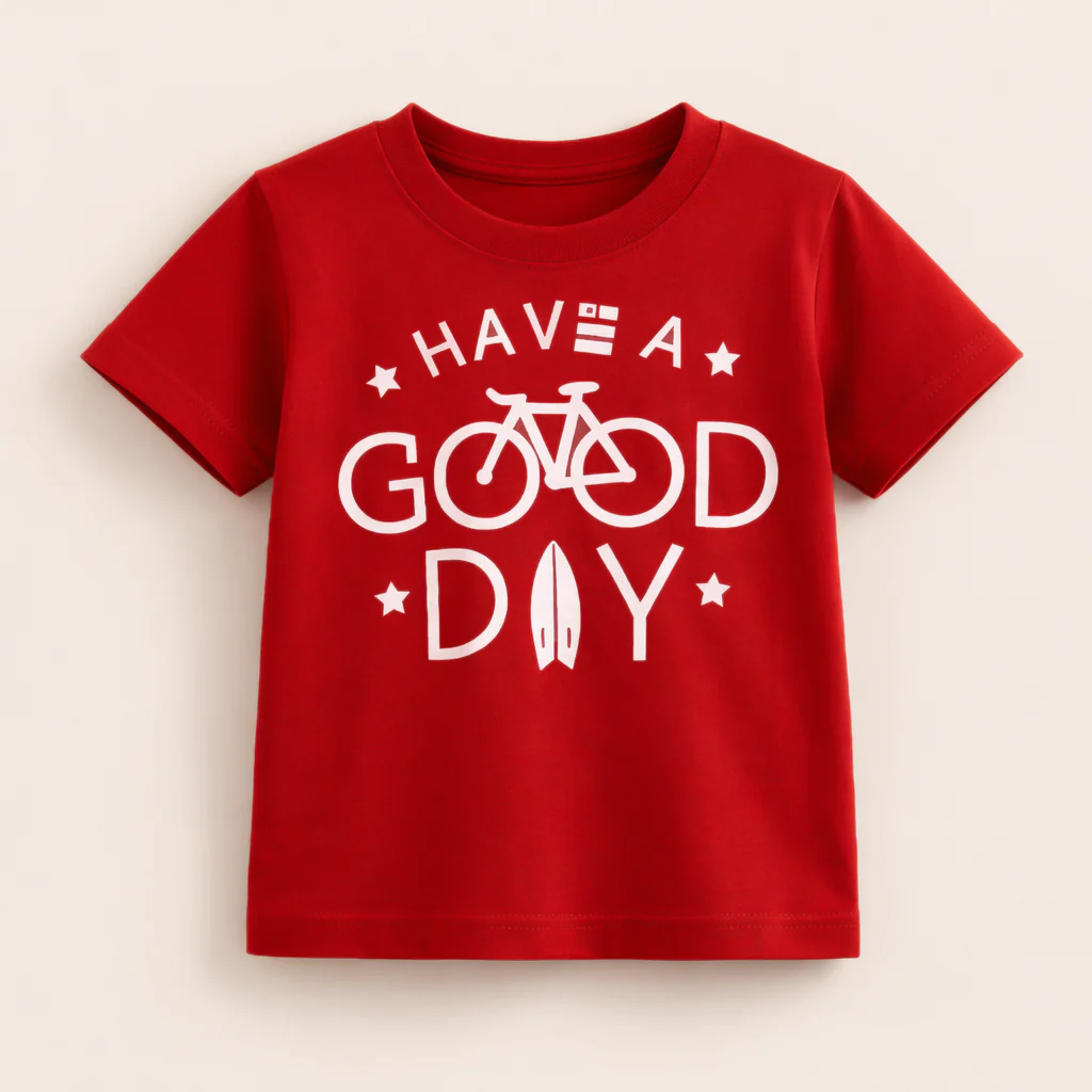 Kids Cotton T-Shirt Good Day Red - Mini Champ