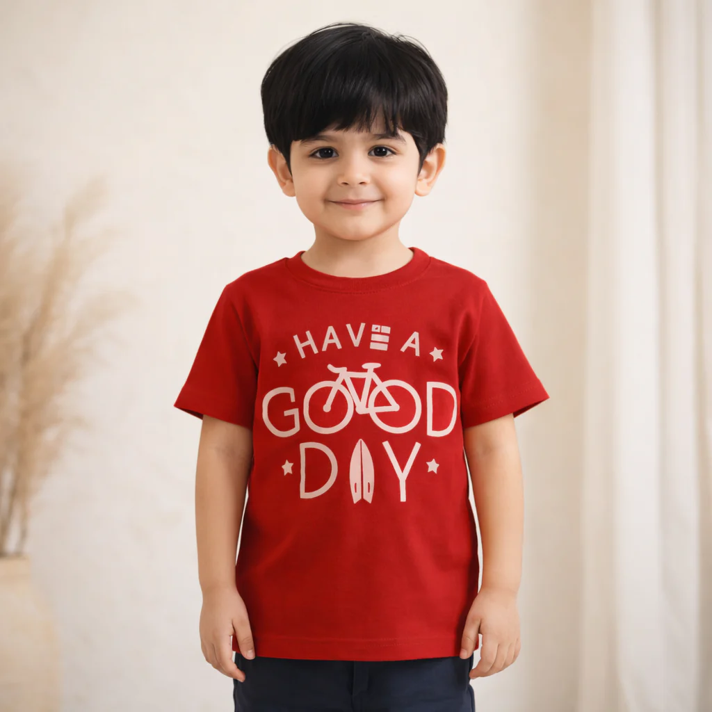 Kids Cotton T-Shirt Good Day Red - Mini Champ - Image 2