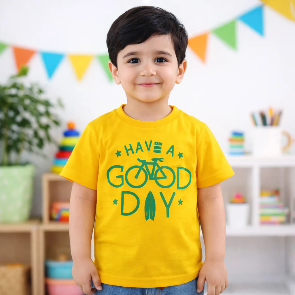 Kids Cotton T-Shirt Good Day Yellow - Mini Champ - Image 2