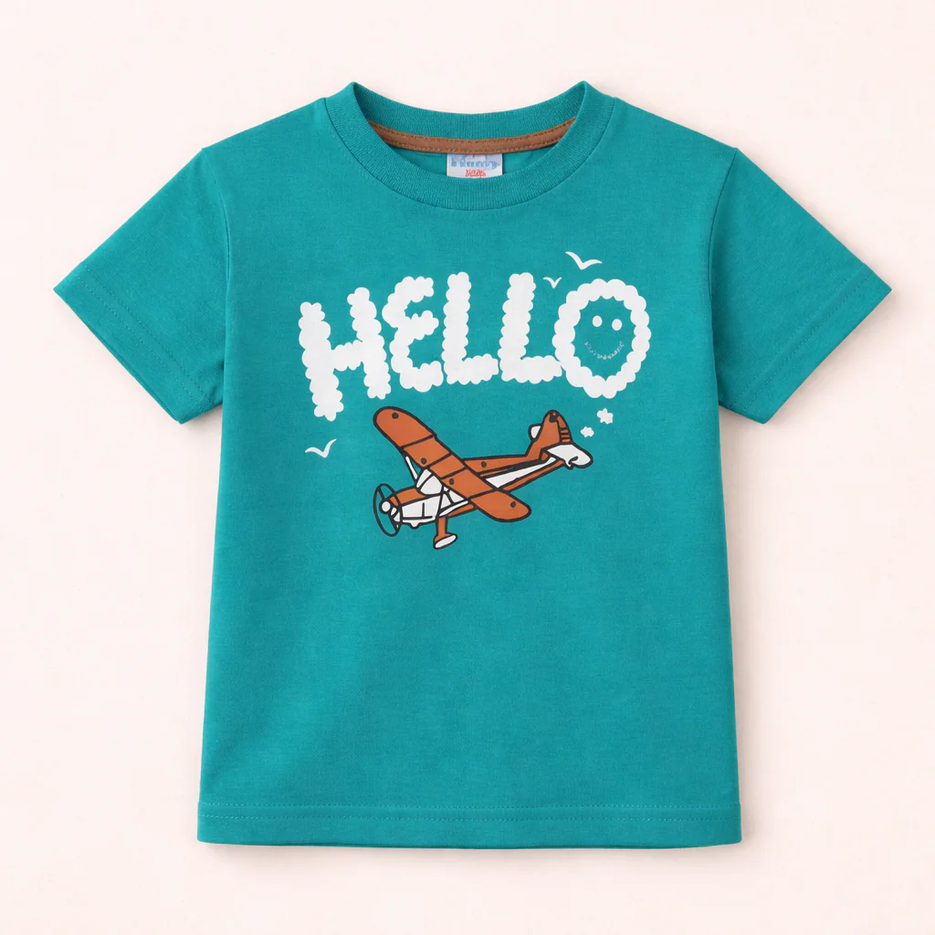 Kids Cotton T-Shirt Hello Green - Mini Champ