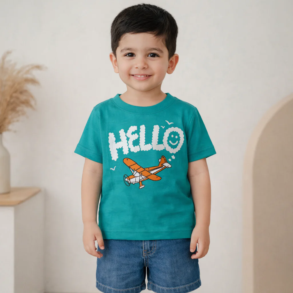 Kids Cotton T-Shirt Hello Green - Mini Champ - Image 2