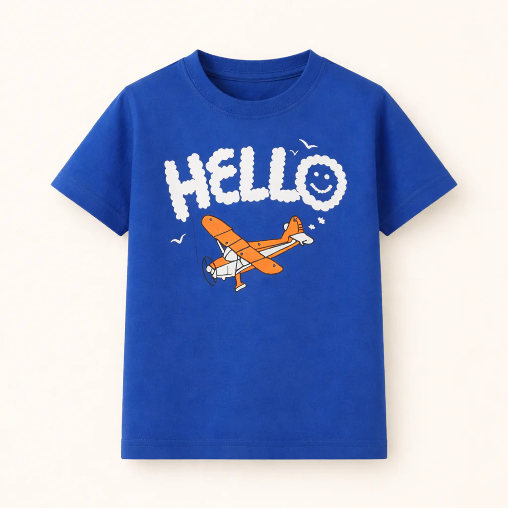 Kids Cotton T-Shirt Hello Royal Blue - Mini Champ