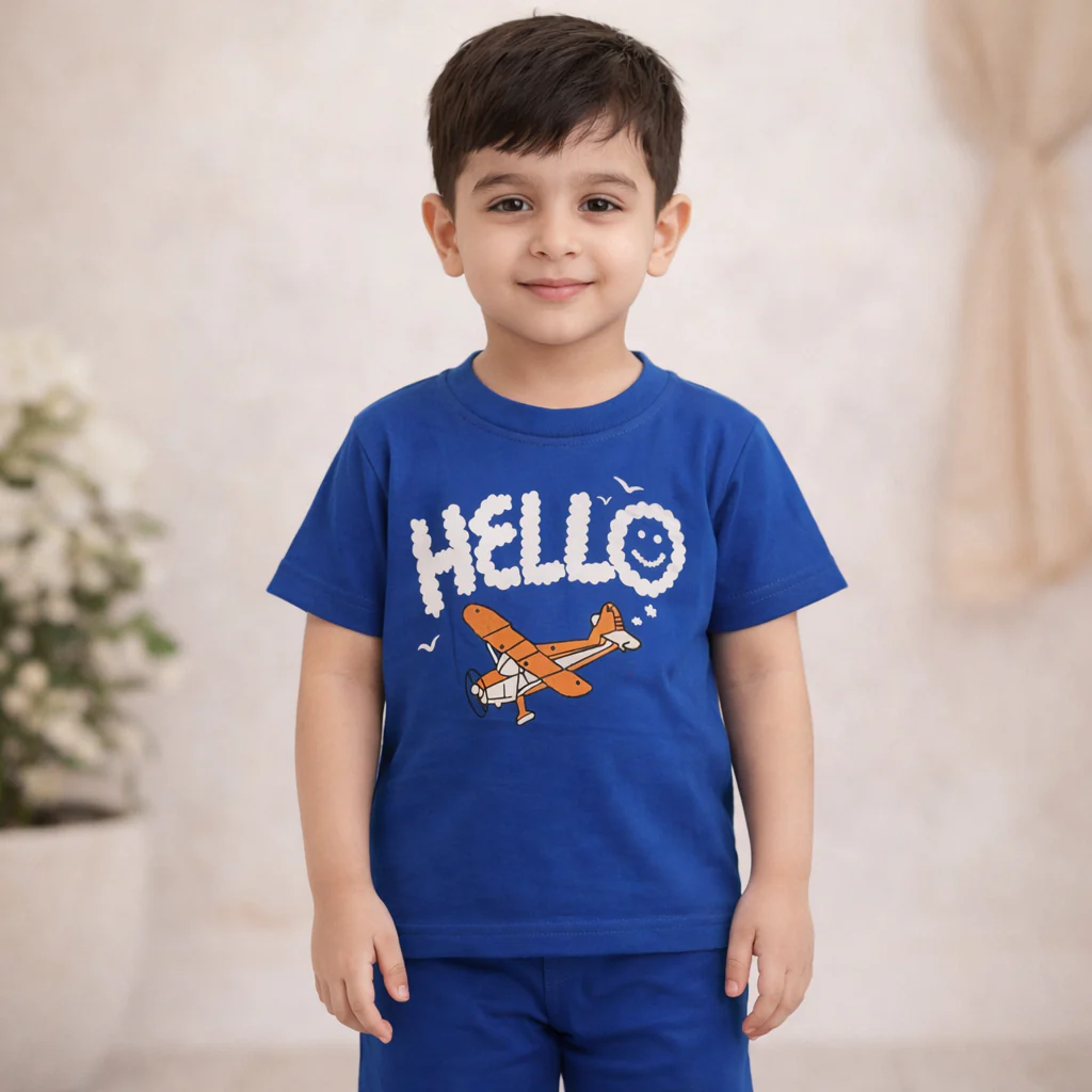 Kids Cotton T-Shirt Hello Royal Blue - Mini Champ - Image 2