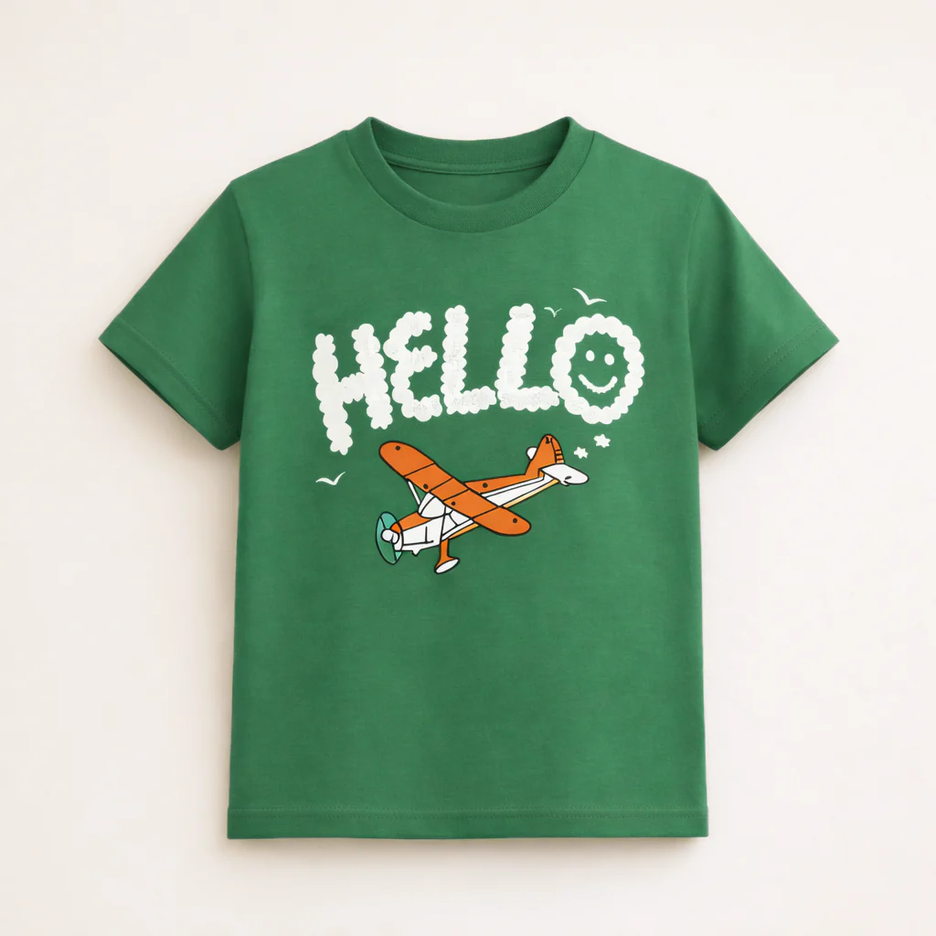 Kids Cotton T-Shirt Hello Sea Green - Mini Champ