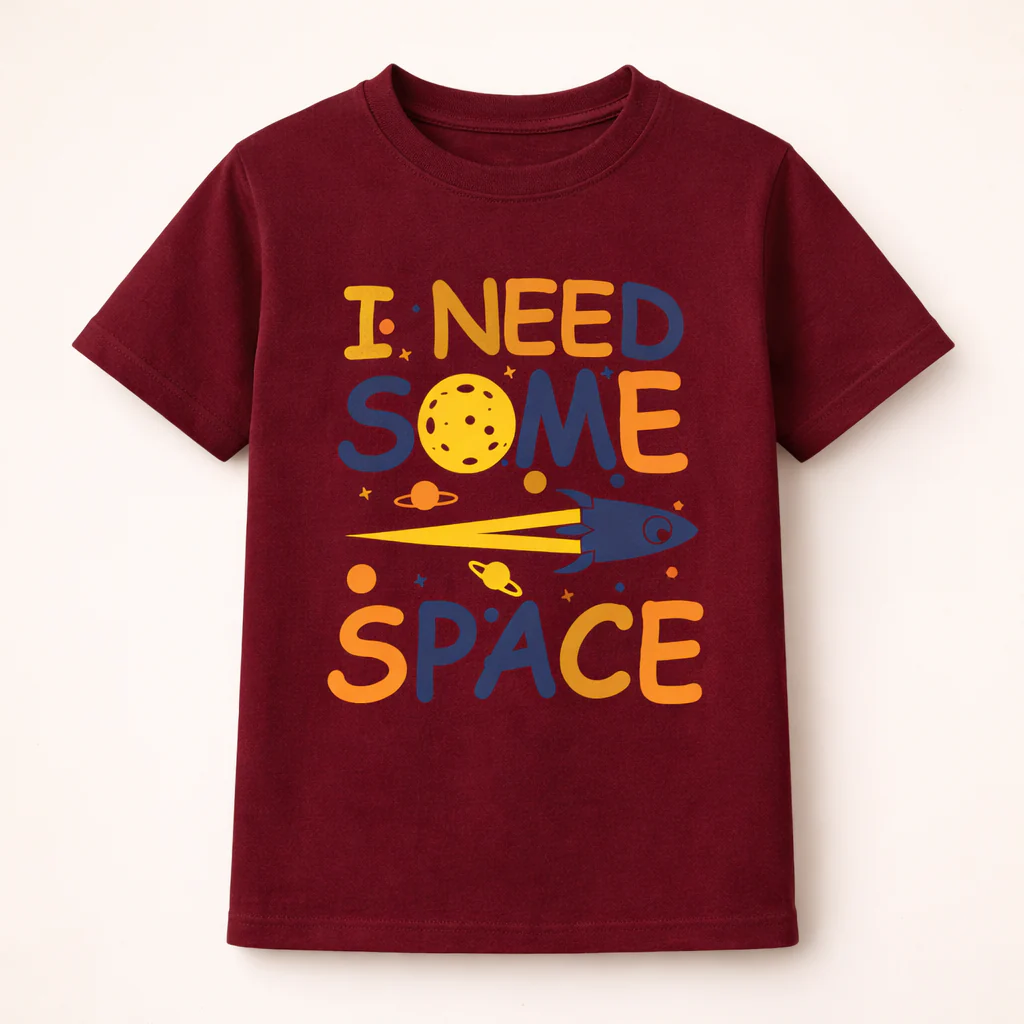 Kids Cotton T-Shirt I Need Some Space Maroon - Mini Champ