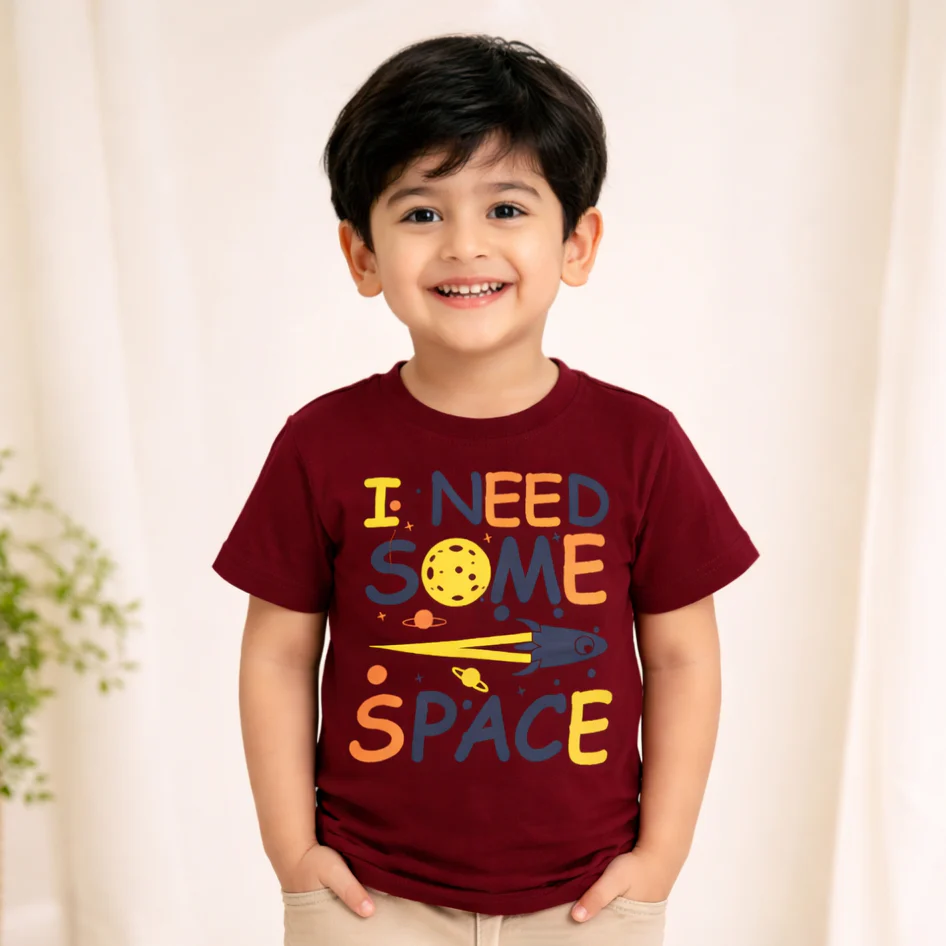 Kids Cotton T-Shirt I Need Some Space Maroon - Mini Champ - Image 2