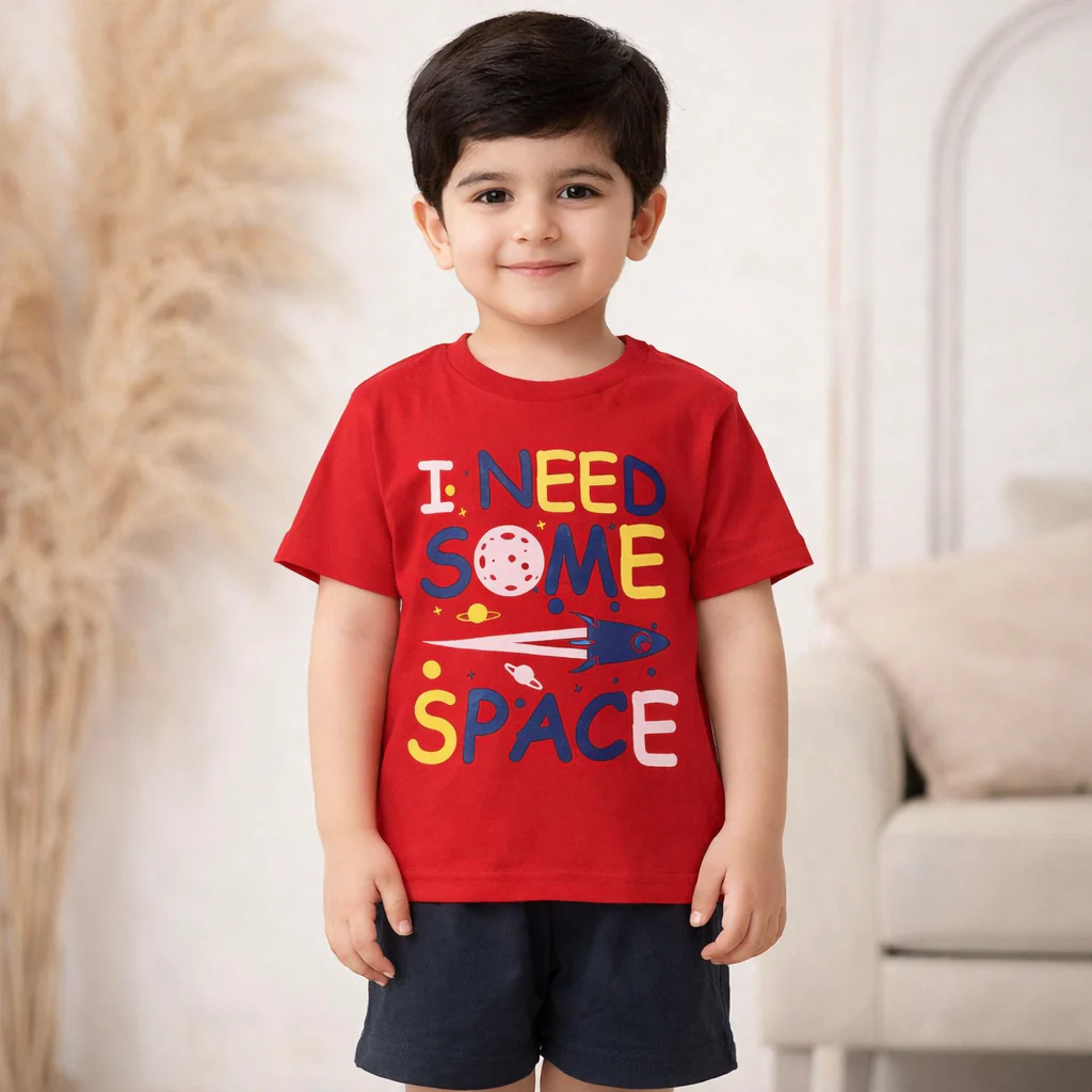 Kids Cotton T-Shirt I Need Some Space Red - Mini Champ - Image 2