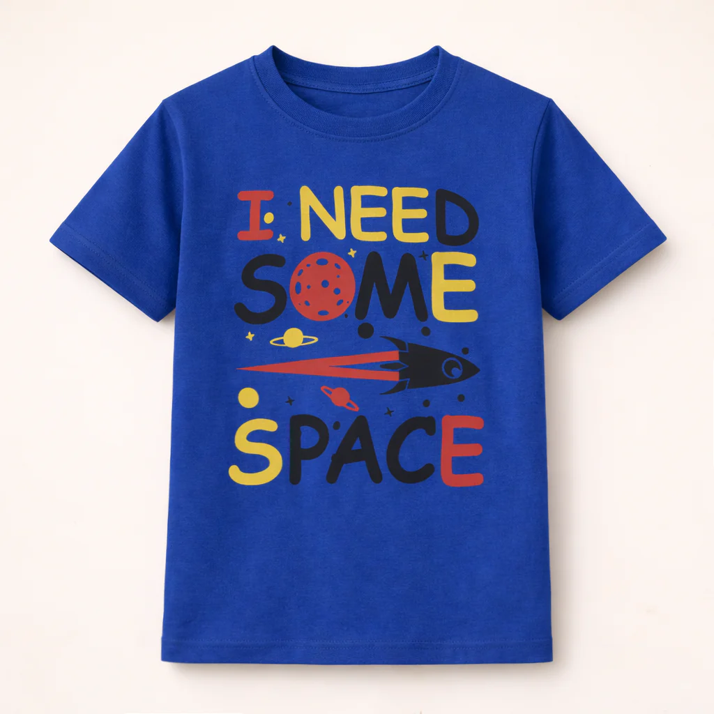 Kids Cotton T-Shirt I Need Some Space Royal Blue - Mini Champ