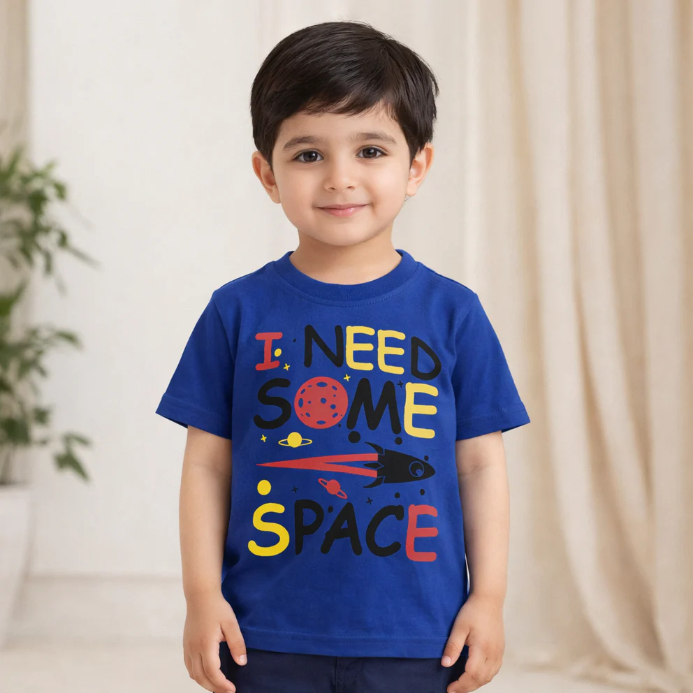 Kids Cotton T-Shirt I Need Some Space Royal Blue - Mini Champ - Image 2