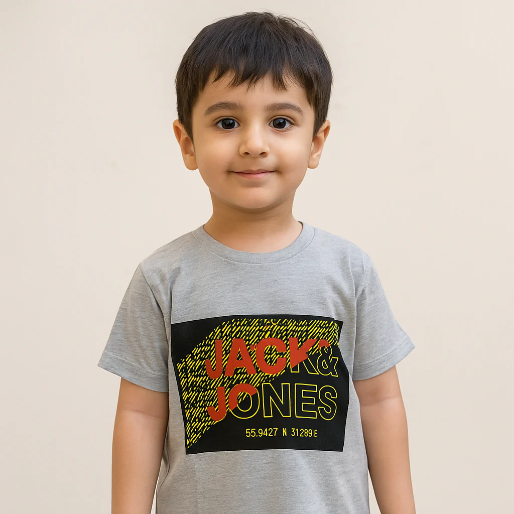 Kids Cotton T-Shirt Jack & Jones Black & Grey - Mini Champ