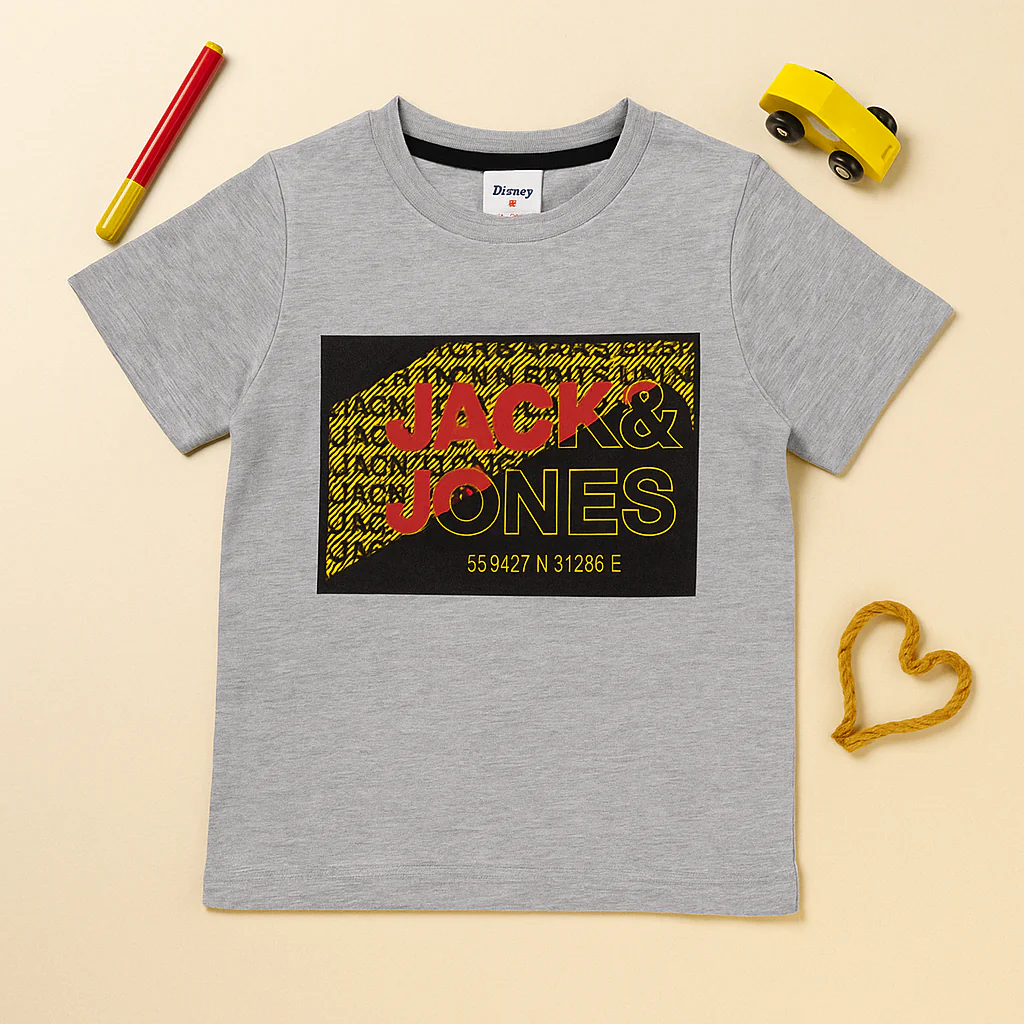 Kids Cotton T-Shirt Jack & Jones Black & Grey - Mini Champ - Image 2