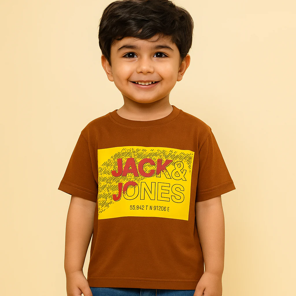 Kids Cotton T-Shirt Jack & Jones Brown - Mini Champ
