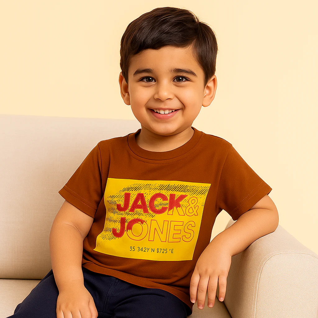 Kids Cotton T-Shirt Jack & Jones Brown - Mini Champ - Image 3