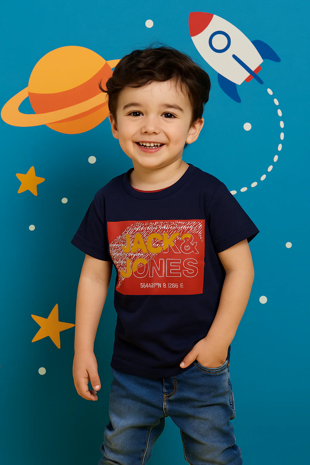 Kids Cotton T-Shirt Jack & Jones Navy Blue - Mini Champ