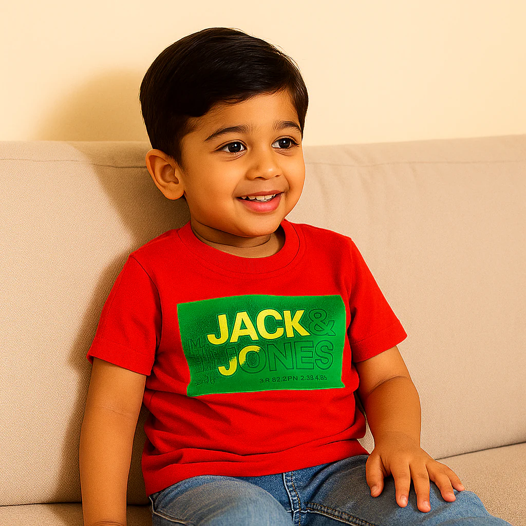 Kids Cotton T-Shirt Jack & Jones Red & Green - Mini Champ - Image 3