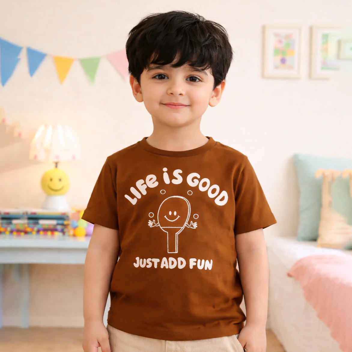 Kids Cotton T-Shirt Life Is Good Brown - Mini Champ - Image 2