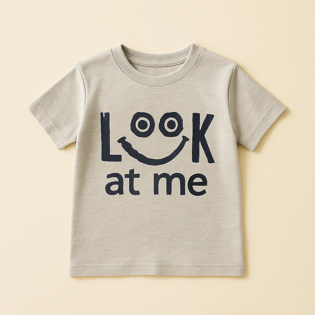 Kids Cotton T-Shirt Look At Me Grey - Mini Champ