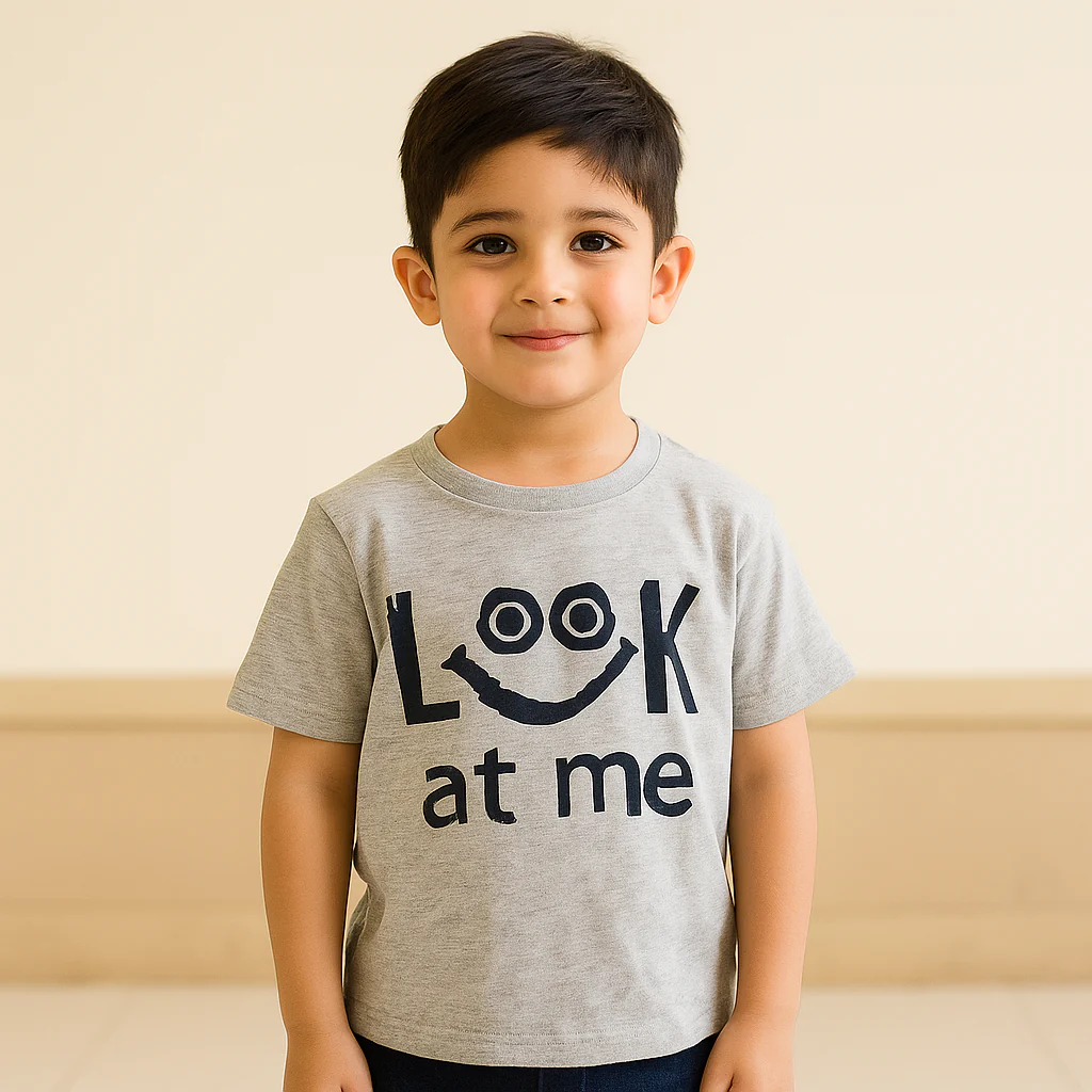 Kids Cotton T-Shirt Look At Me Grey - Mini Champ - Image 2
