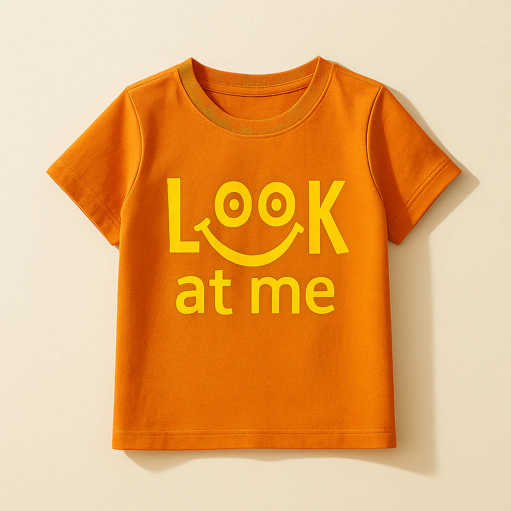 Kids Cotton T-Shirt Look At Me Orange - Mini Champ