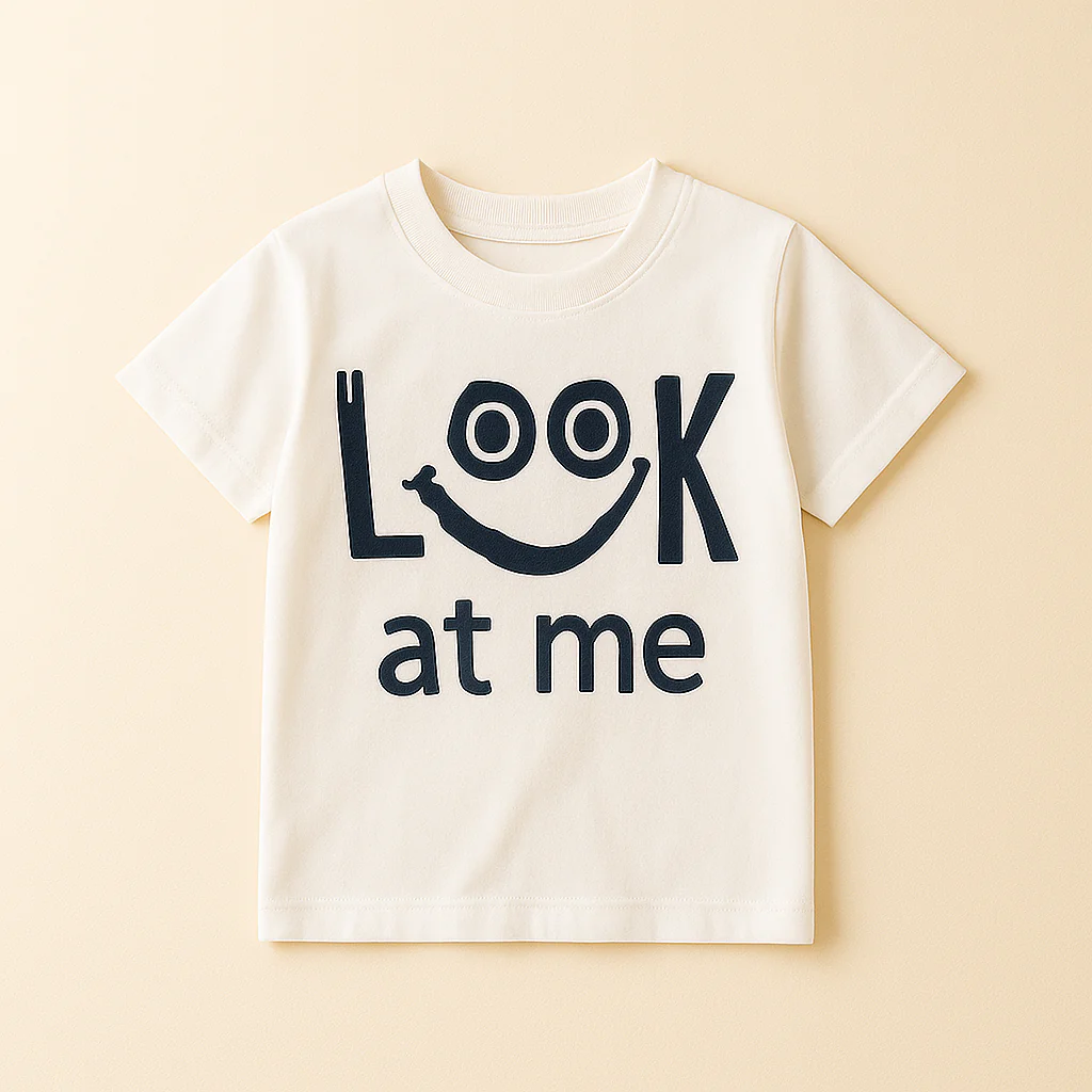 Kids Cotton T-Shirt Look At Me White - Mini Champ