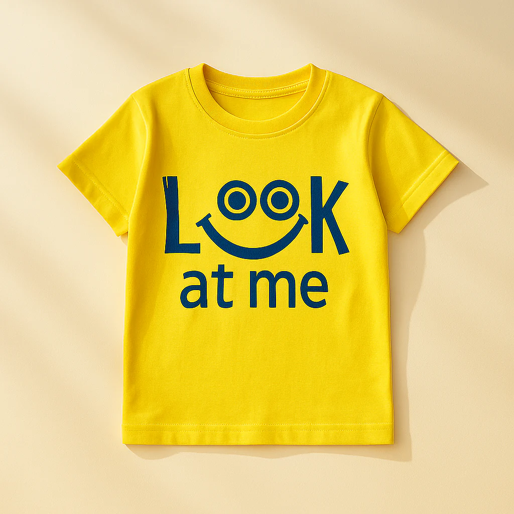 Kids Cotton T-Shirt Look At Me Yellow - Mini Champ