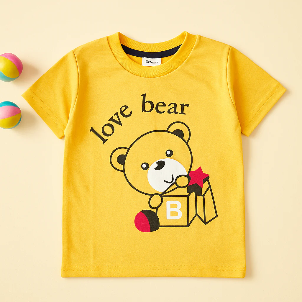 Kids Cotton T-Shirt Love Bear Yellow - Mini Champ - Image 2