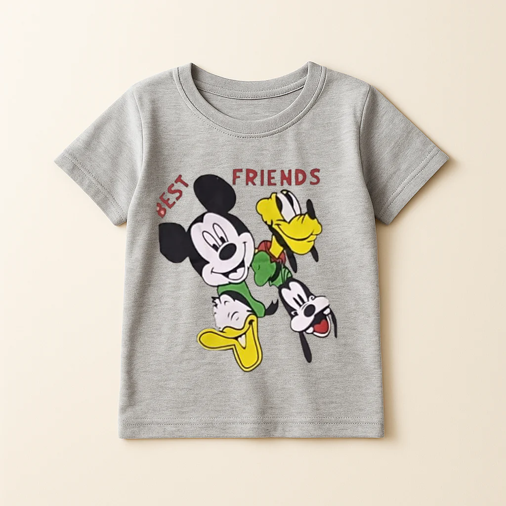 Kids Cotton T-Shirt Mickey Mouse Grey - Mini Champ