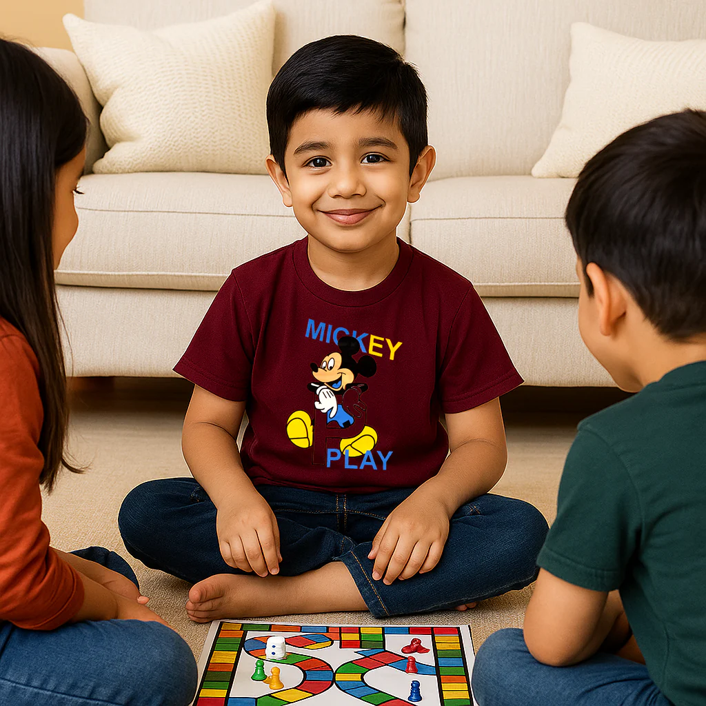 Kids Cotton T-Shirt Mickey Mouse Maroon - Mini Champ - Image 3