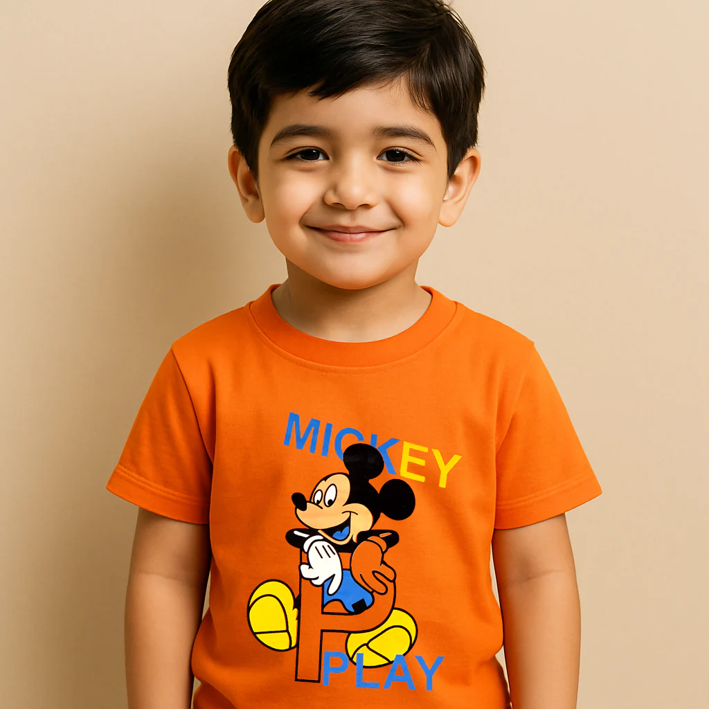 Kids Cotton T-Shirt Mickey Mouse Orange - Mini Champ