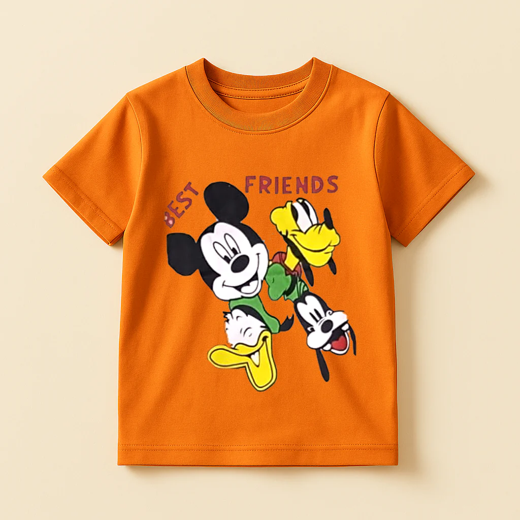 Kids Cotton T-Shirt Mickey Mouse Orange - Mini Champ