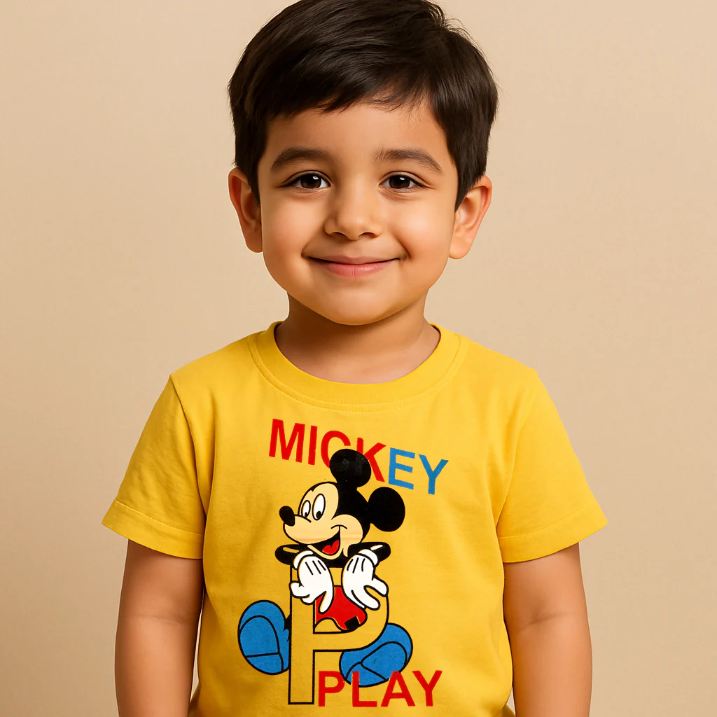 Kids Cotton T-Shirt Mickey Mouse Yellow - Mini Champ