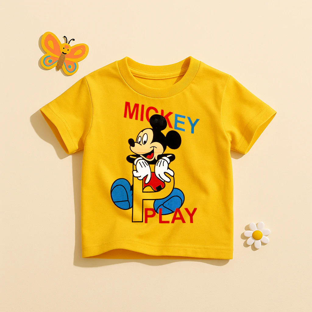 Kids Cotton T-Shirt Mickey Mouse Yellow - Mini Champ - Image 2