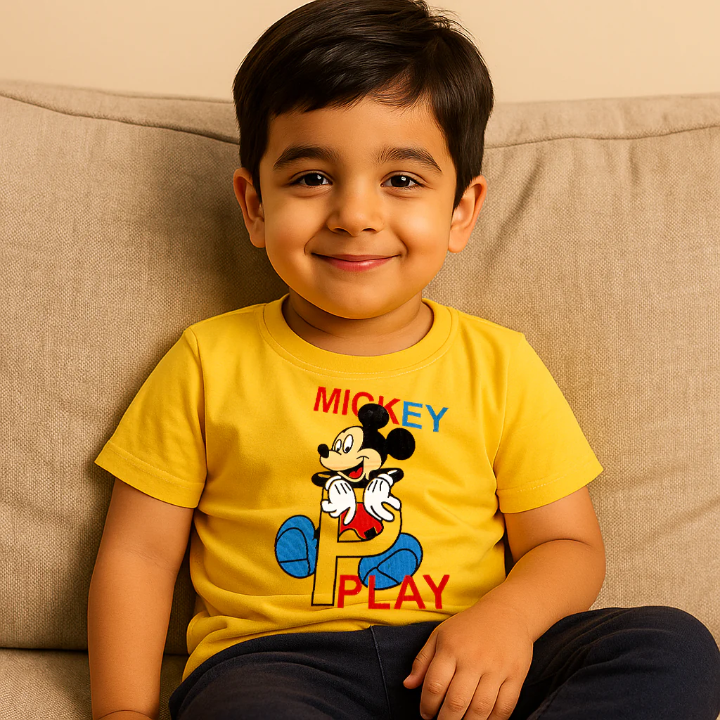 Kids Cotton T-Shirt Mickey Mouse Yellow - Mini Champ - Image 3