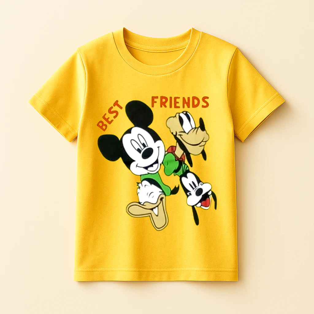 Kids Cotton T-Shirt Mickey Mouse Yellow - Mini Champ