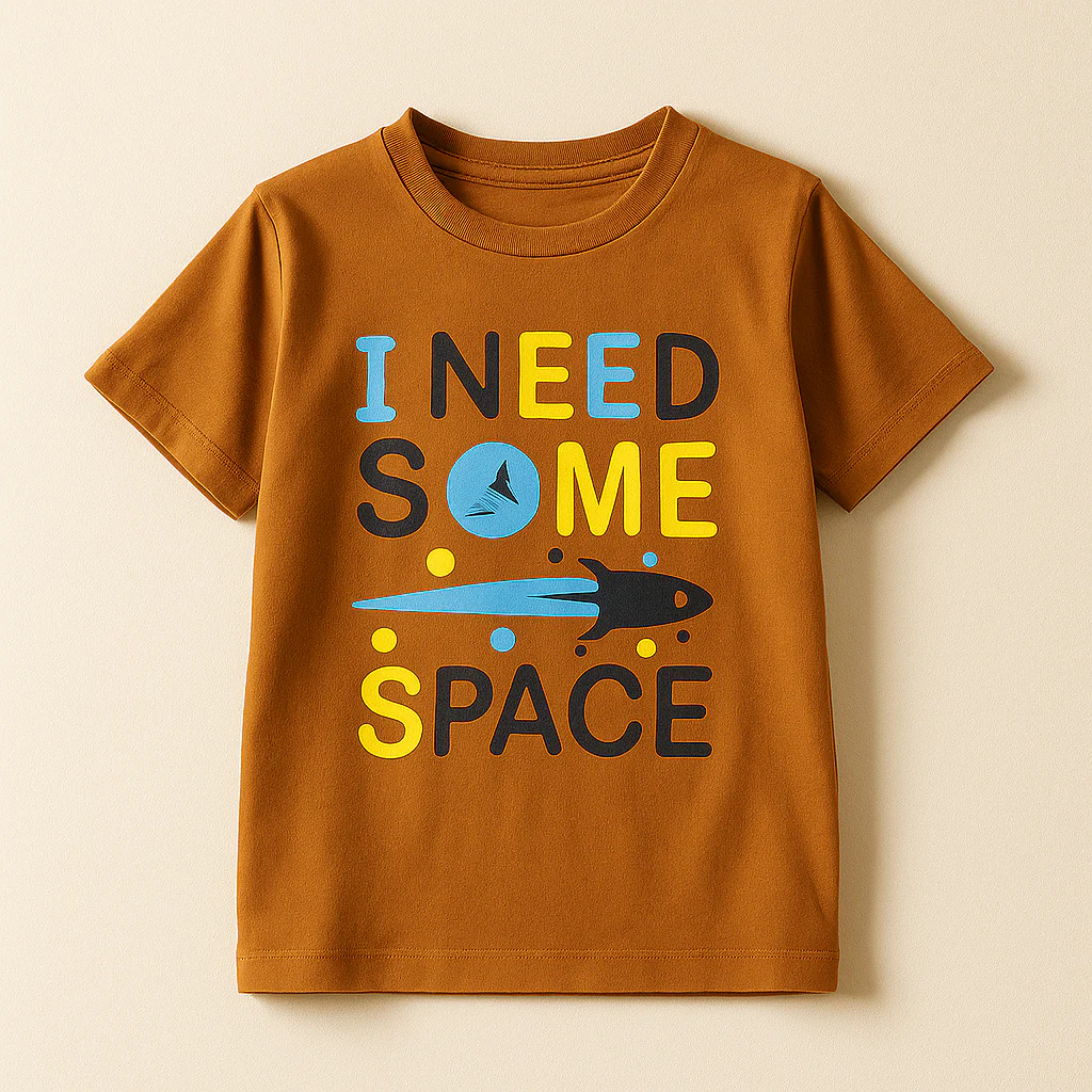 Kids Cotton T-Shirt Need Space Brown - Mini Champ