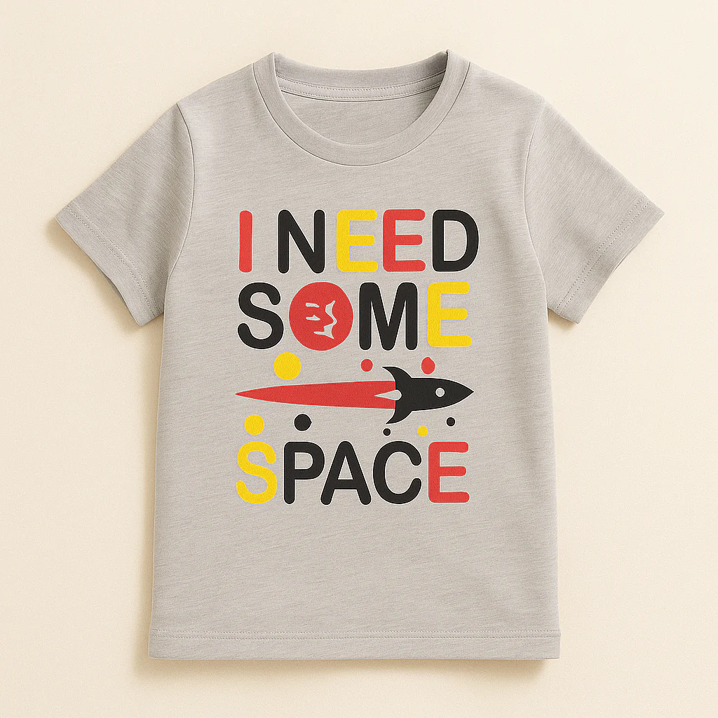 Kids Cotton T-Shirt Need Space Grey - Mini Champ