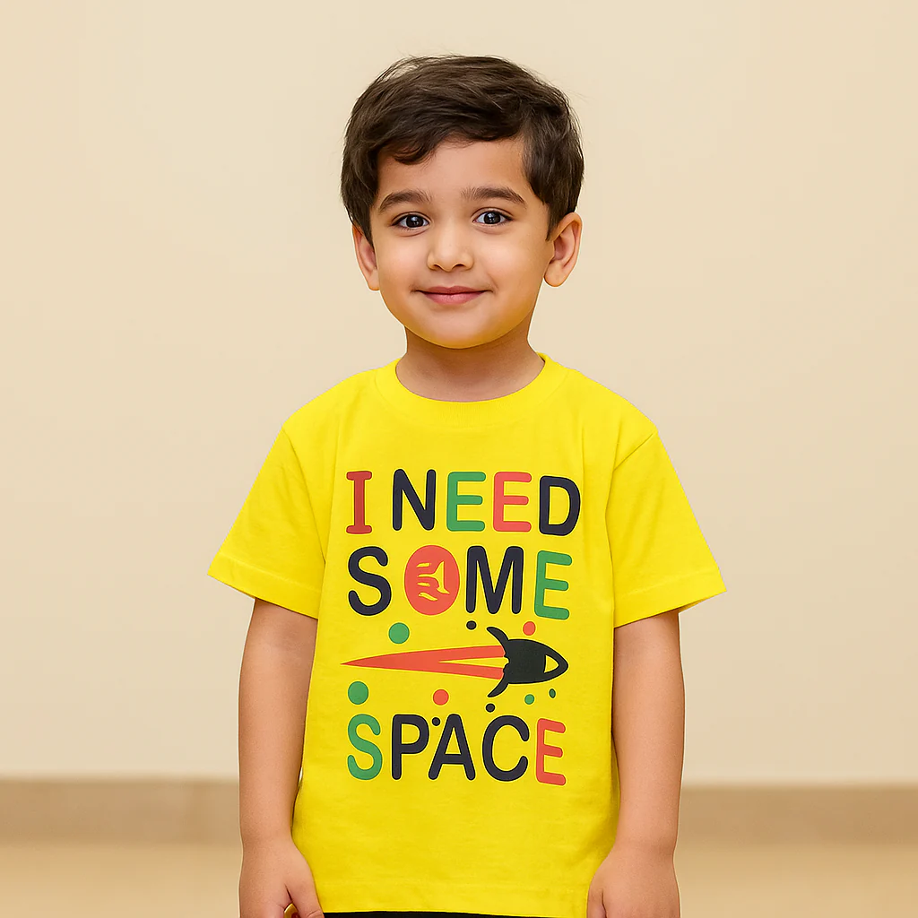 Kids Cotton T-Shirt Need Space Yellow - Mini Champ - Image 2