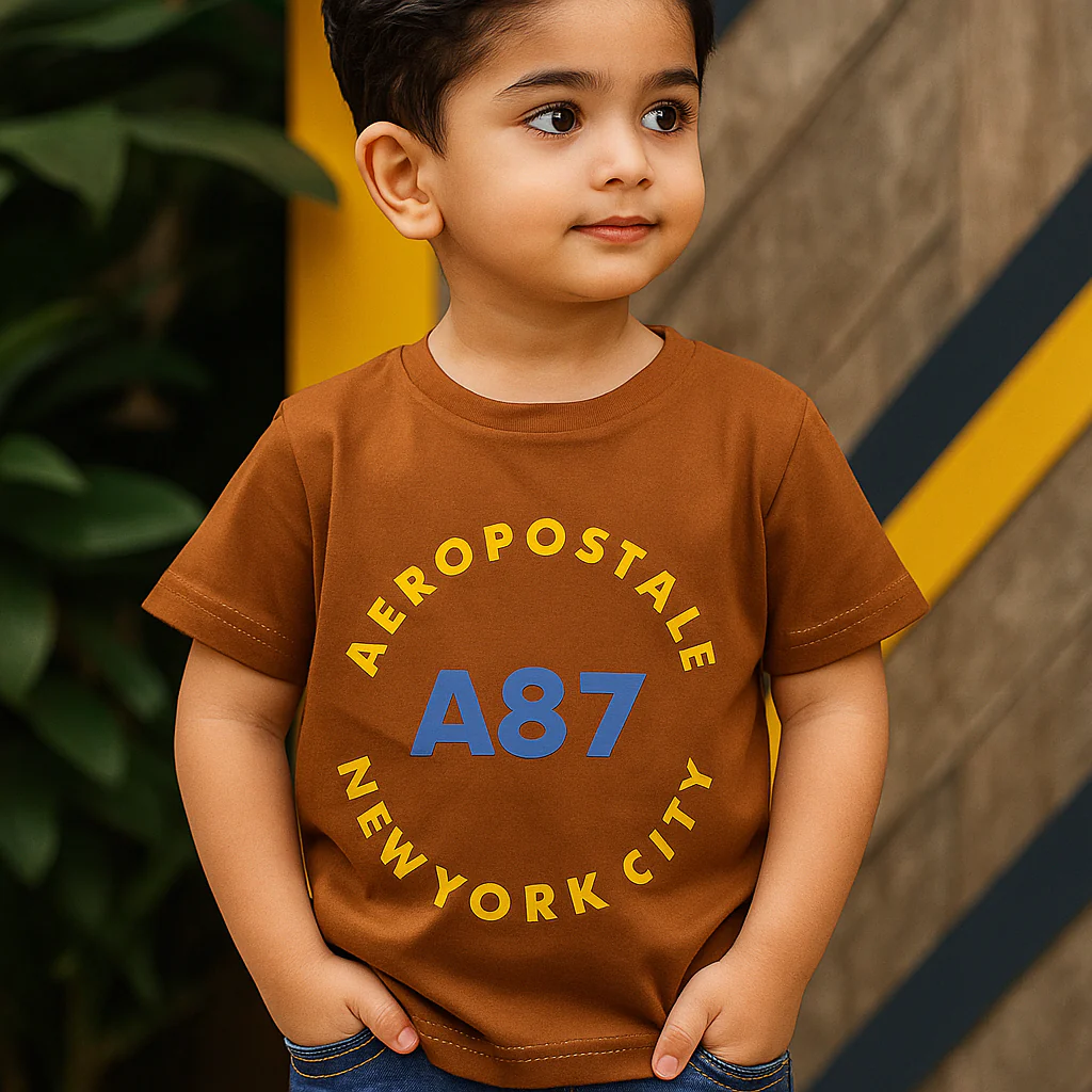 Kids Cotton T-Shirt New York Brown - Mini Champ