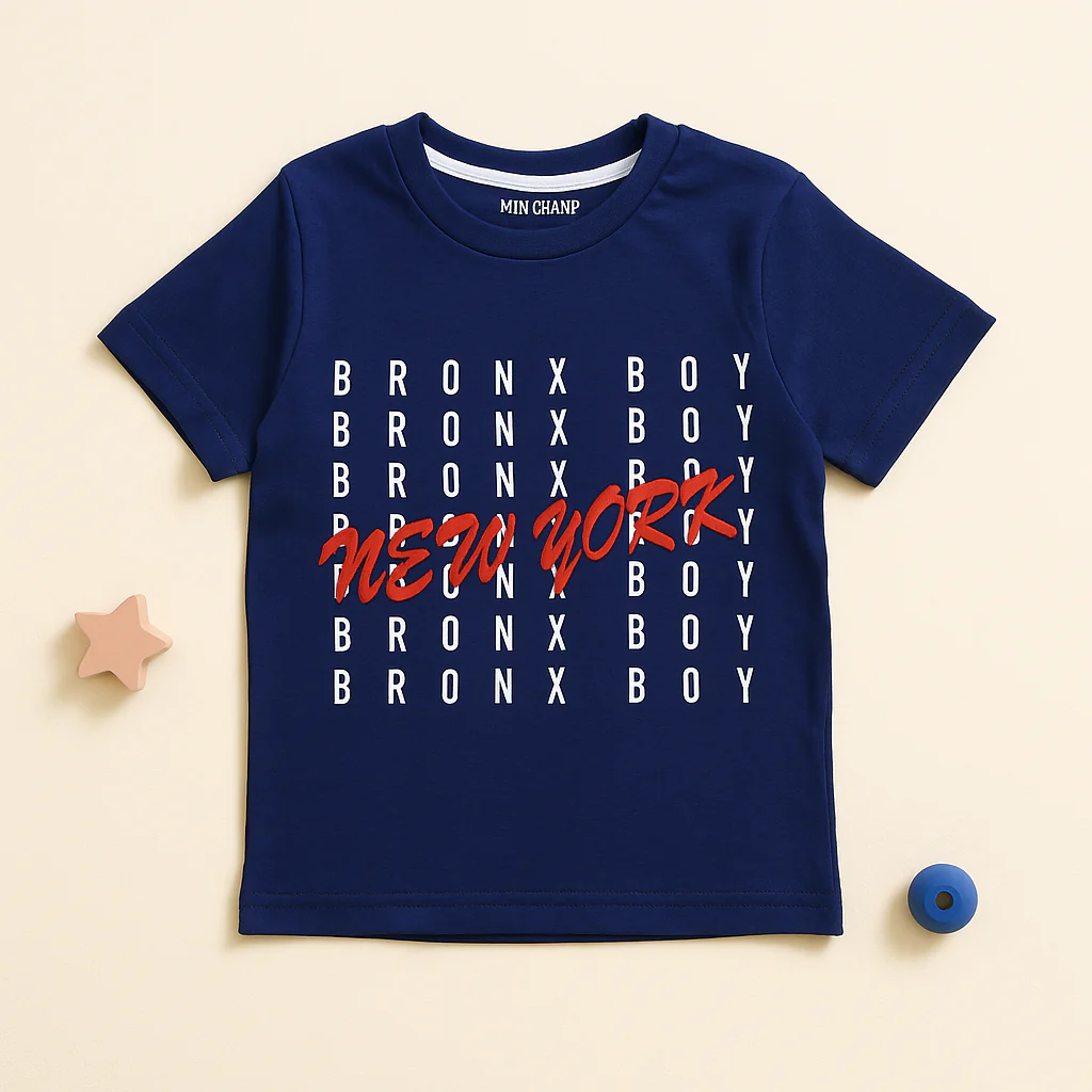 Kids Cotton T-Shirt New York Navy Blue - Mini Champ - Image 2