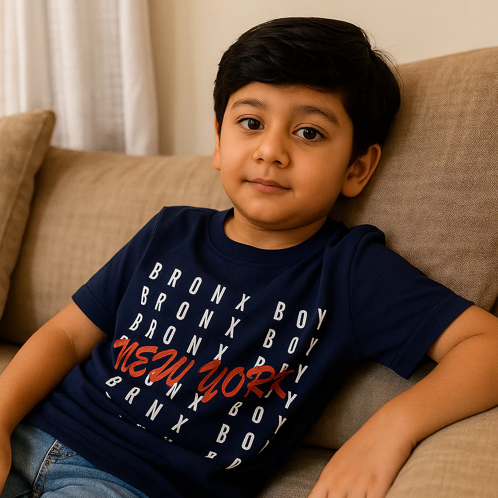 Kids Cotton T-Shirt New York Navy Blue - Mini Champ - Image 3