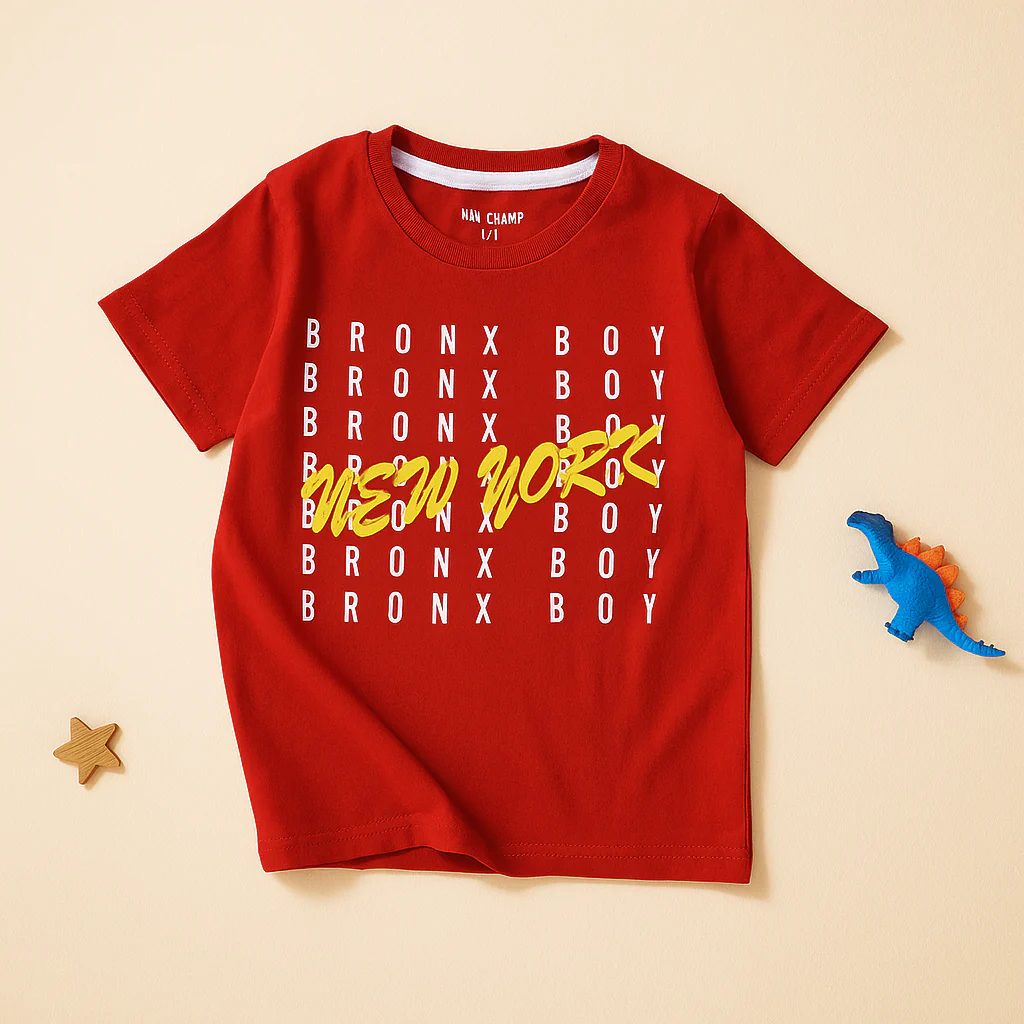 Kids Cotton T-Shirt New York Red - Mini Champ - Image 2