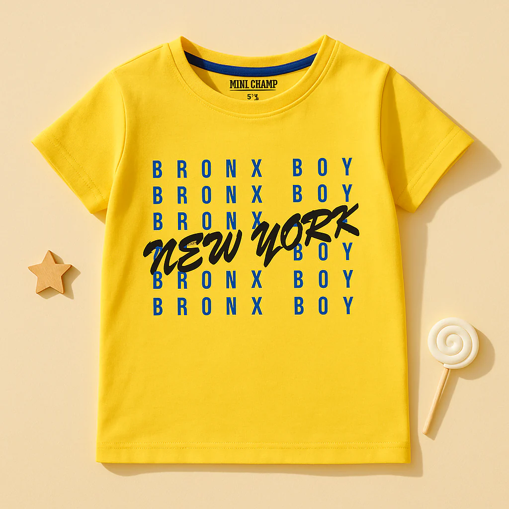 Kids Cotton T-Shirt New York Yellow - Mini Champ - Image 2