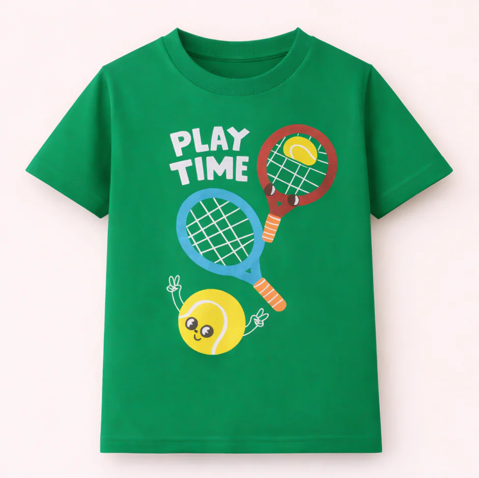 Kids Cotton T-Shirt Play Time Green - Mini Champ