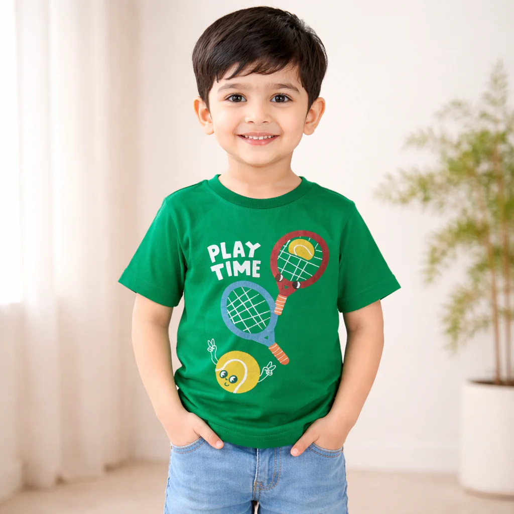 Kids Cotton T-Shirt Play Time Green - Mini Champ - Image 2