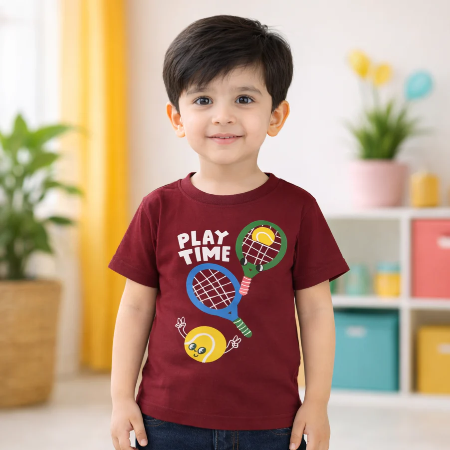 Kids Cotton T-Shirt Play Time Maroon - Mini Champ - Image 2