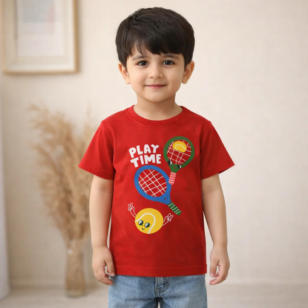 Kids Cotton T-Shirt Play Time Red - Mini Champ - Image 2