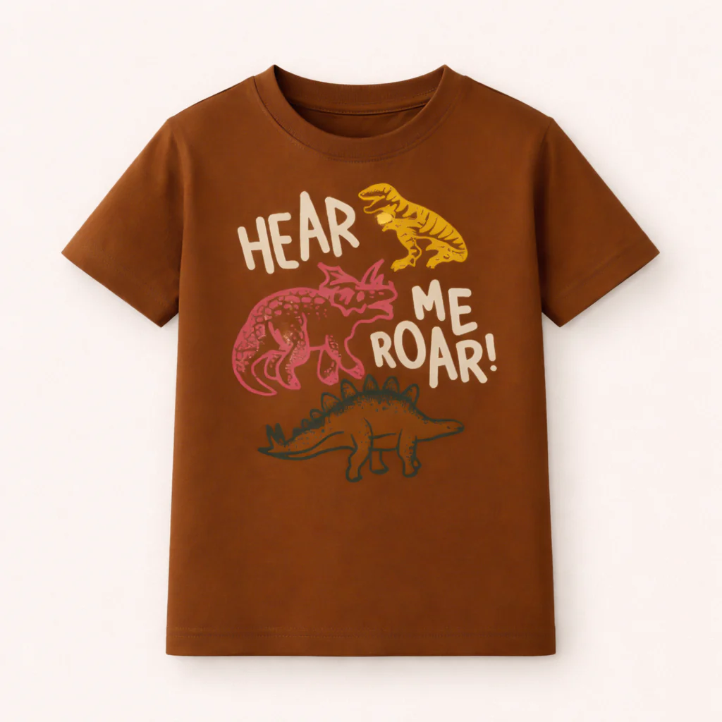 Kids Cotton T-Shirt Roar Dino Brown - Mini Champ