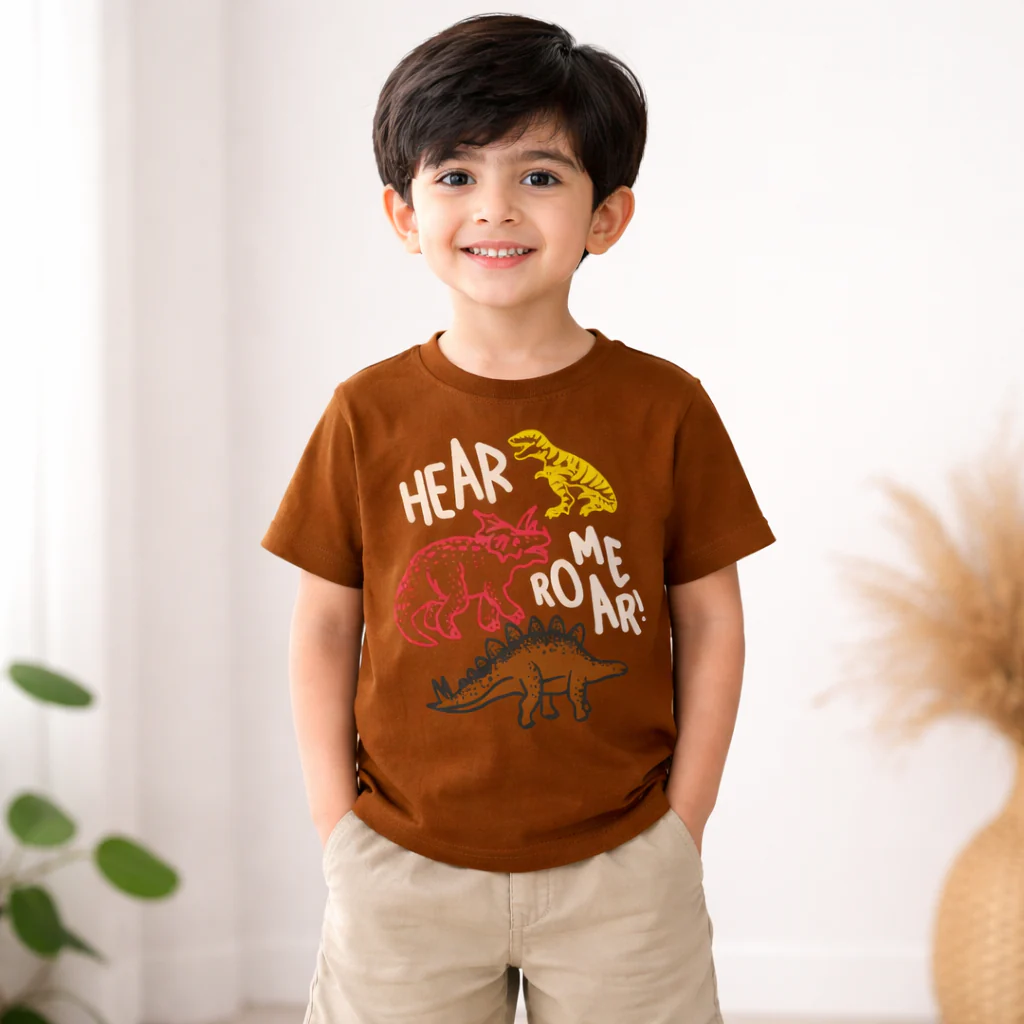 Kids Cotton T-Shirt Roar Dino Brown - Mini Champ - Image 2